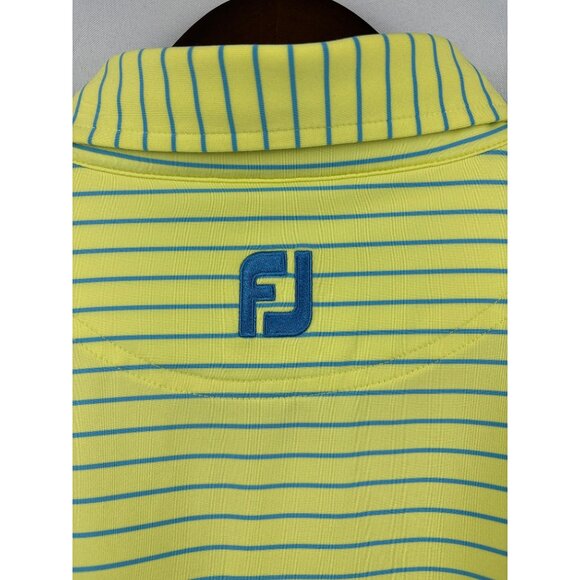 Men’s FootJoy 2XL Neon Yellow and Blue Striped Golf Shirt - Picture 5 of 7
